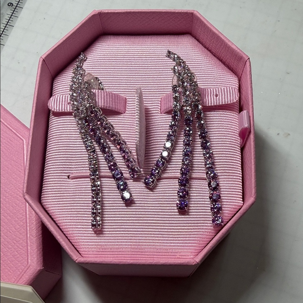 NIB Swarovski Diamond and Purple Crystal Earrings